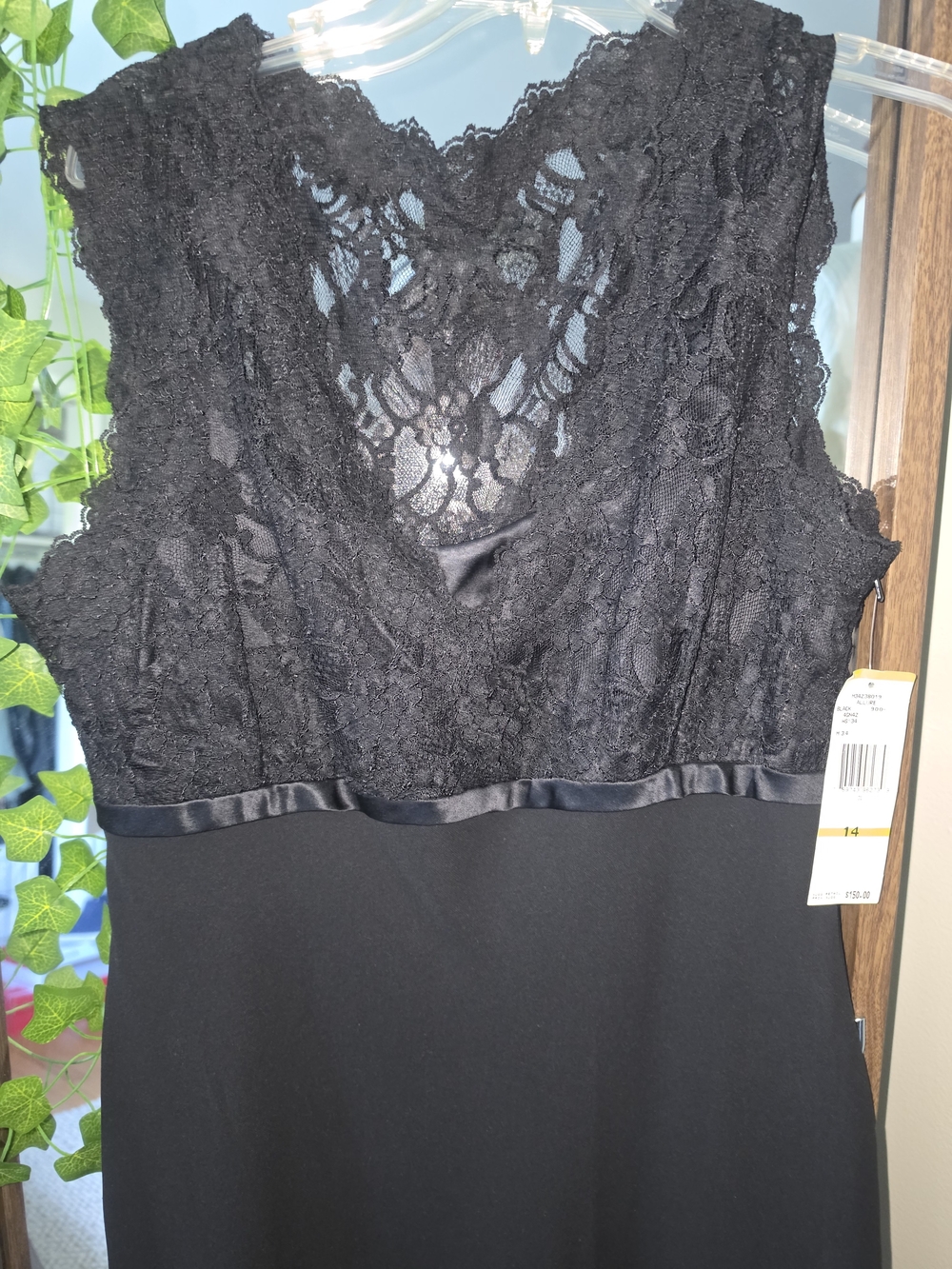 Jones New York Black Lace Bodice Satin-Trim Slip Dress